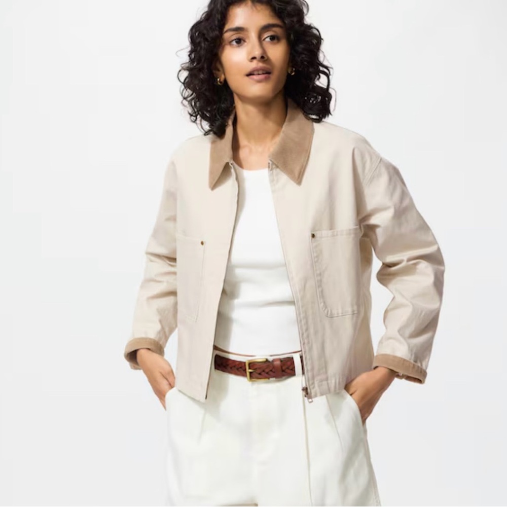 Uniqlo Women's Cream zip up short jacket beige L